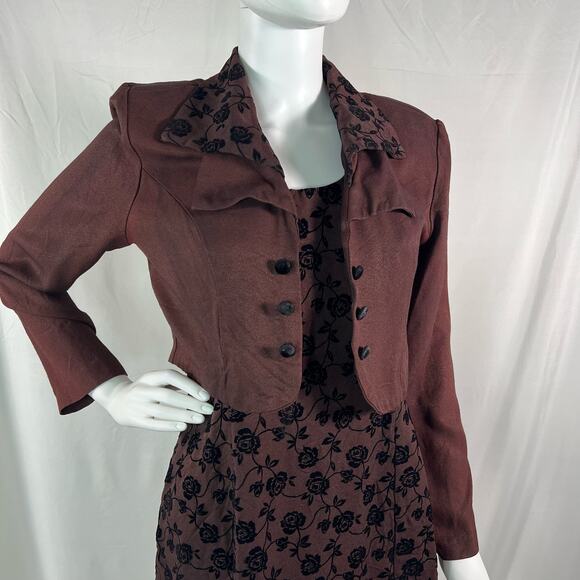 Vintage Studio C Maroon and Black Floral 2-Piece Dress and Jacket Set - Picture 10 of 16